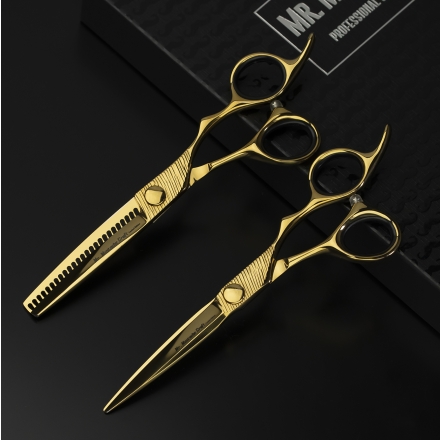 Profesjonalne Nożyczki+ Degażówki Fryzjerskie Mr Mustache Gold Craft 5,5″